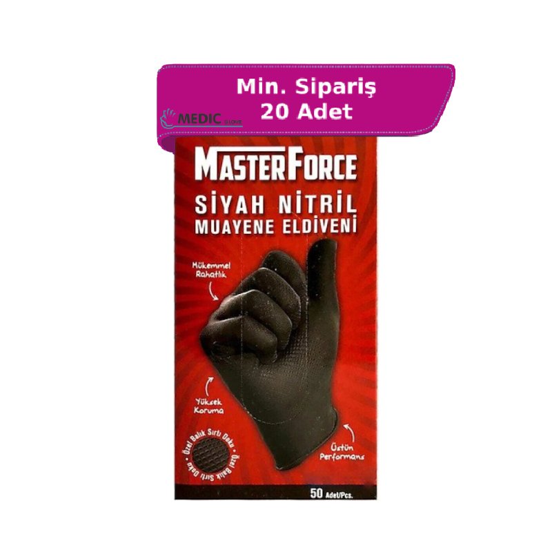 MasterForce Siyah Pudrasız Nitril (XL) Muayene Eldiveni 50'li Paket