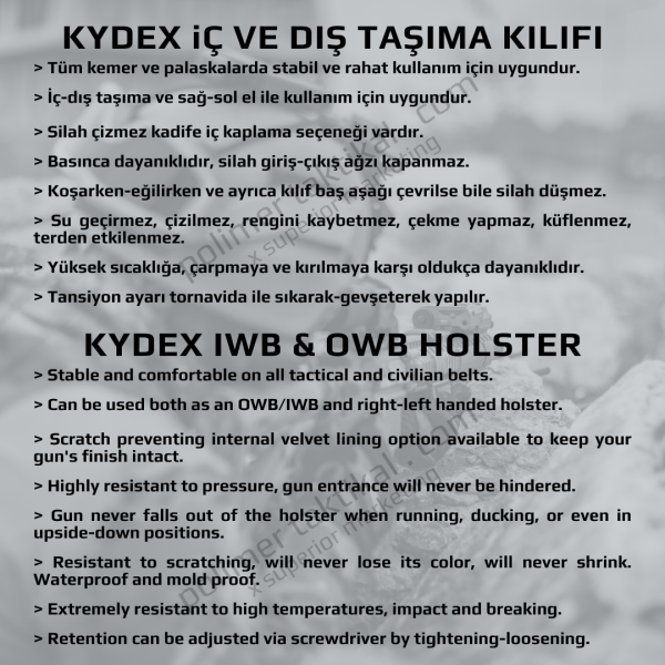 Canik TP9 SF ELITE Kydex Tabanca Kılıfı İç Ve Dış Taşıma