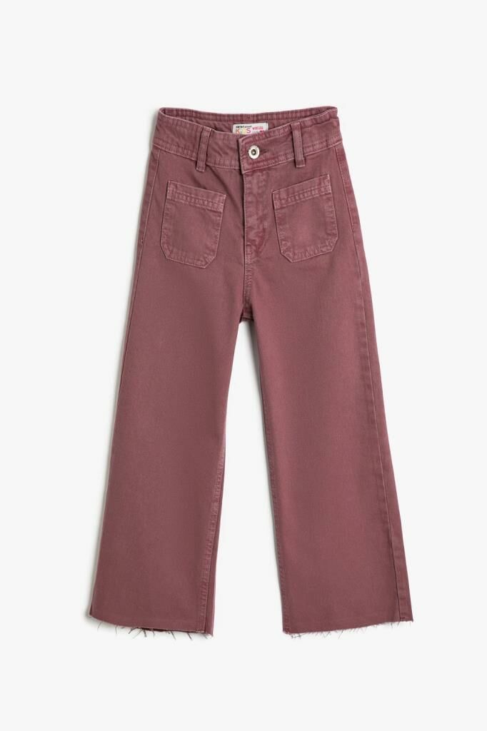 Koton Kız Çocuk Kot Pantolon Bol Paça Cep Detaylı Pamuklu - Wide Leg Jean