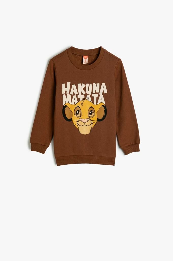 Koton Erkek Bebek Aslan Kral Sweatshirt Lisanslı Bisiklet Yaka Uzun Kollu Şardonlu Pamuklu