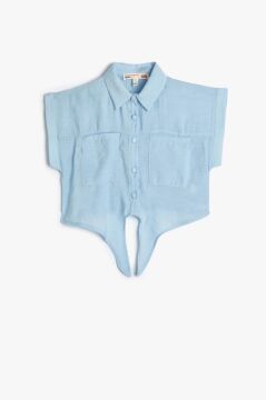 Koton Kız Çocuk Crop Gömlek Önden Bağlama Detaylı Kısa Kollu Cepli Modal Kumaş