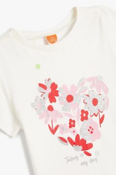 Koton Kız Bebek Çiçek Baskılı Kısa Kollu Tişört Pamuklu