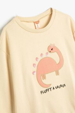 Koton Kız Bebek Dinozorlu Sweatshirt Bisiklet Yaka Uzun Kollu Şardonlu Pamuklu