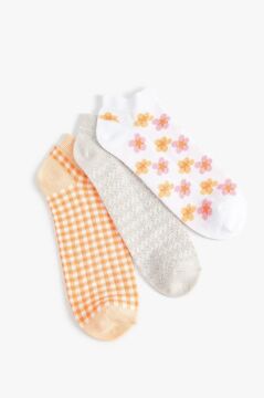Koton Kadın 3'lü Patik Çorap Paketi Çok Renkli Çiçekli