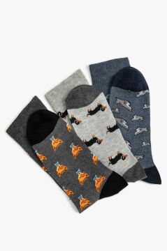 Koton Erkek 3'lü Soket Çorap Seti Hayvan Desenli Çok Renkli