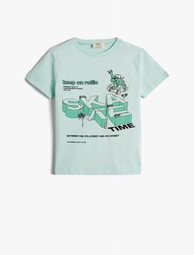 Koton Erkek Çocuk Dinozor Baskılı Kısa Kollu Tişört Pamuklu