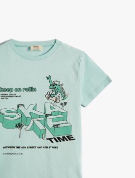 Koton Erkek Çocuk Dinozor Baskılı Kısa Kollu Tişört Pamuklu