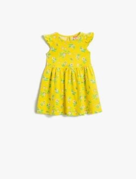 Koton Kız Çocuk Çiçekli Elbise Fırfırlı Kollu Pamuklu