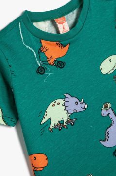Koton Erkek Bebek Tişört Kısa Kollu Bisiklet Yaka Dinozor Grafik Baskılı Pamuklu