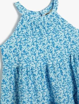 Koton Kız Çocuk Midi Elbise Çiçekli Halter Yaka Kolsuz Katlı
