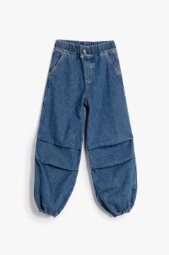 Koton Kız Çocuk Paraşüt Kot Pantolon Kat Detaylı Cepli Pamuklu - Parachute Jean