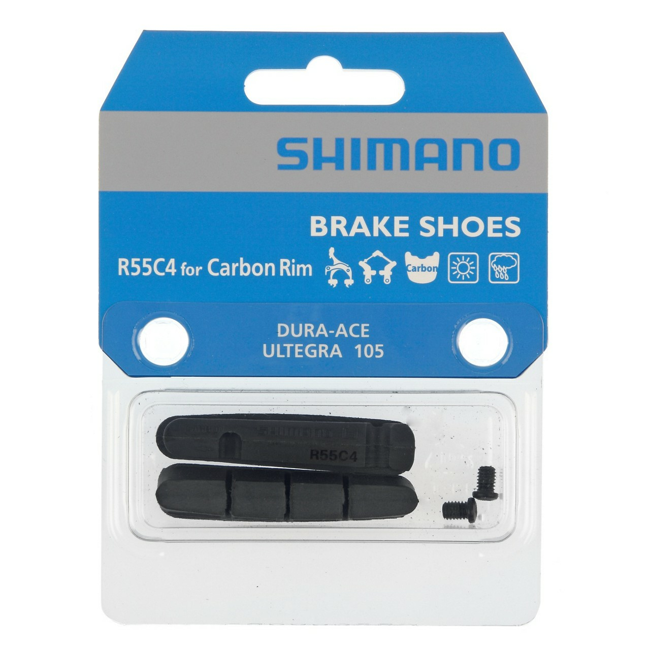 Shimano R55C4 Karbon jant için kartuş tipi fren pabuçları ve tespit civataları (çift)