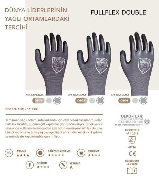 FullFlex DOUBLE 0603 3/4 Kaplı Nitril Eldiven S - No: 7