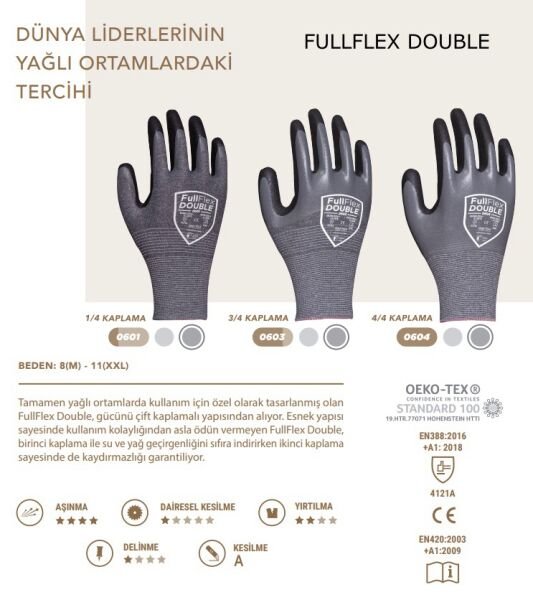 FullFlex DOUBLE 0603 3/4 Kaplı Nitril Eldiven XL - No: 10