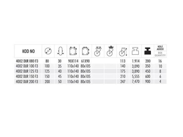 4002 DUR 200 F3 Döküm Frenli Poliüretan Rulmanlı Döner Teker