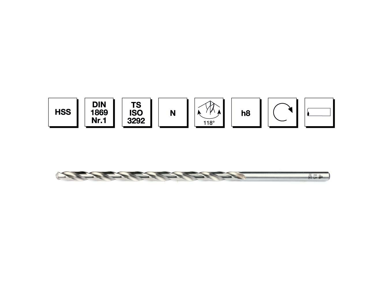 HSS DIN 1869 -1 Silindirik Saplı Çok Uzun Matkap Ucu 2.5 mm N Tipi