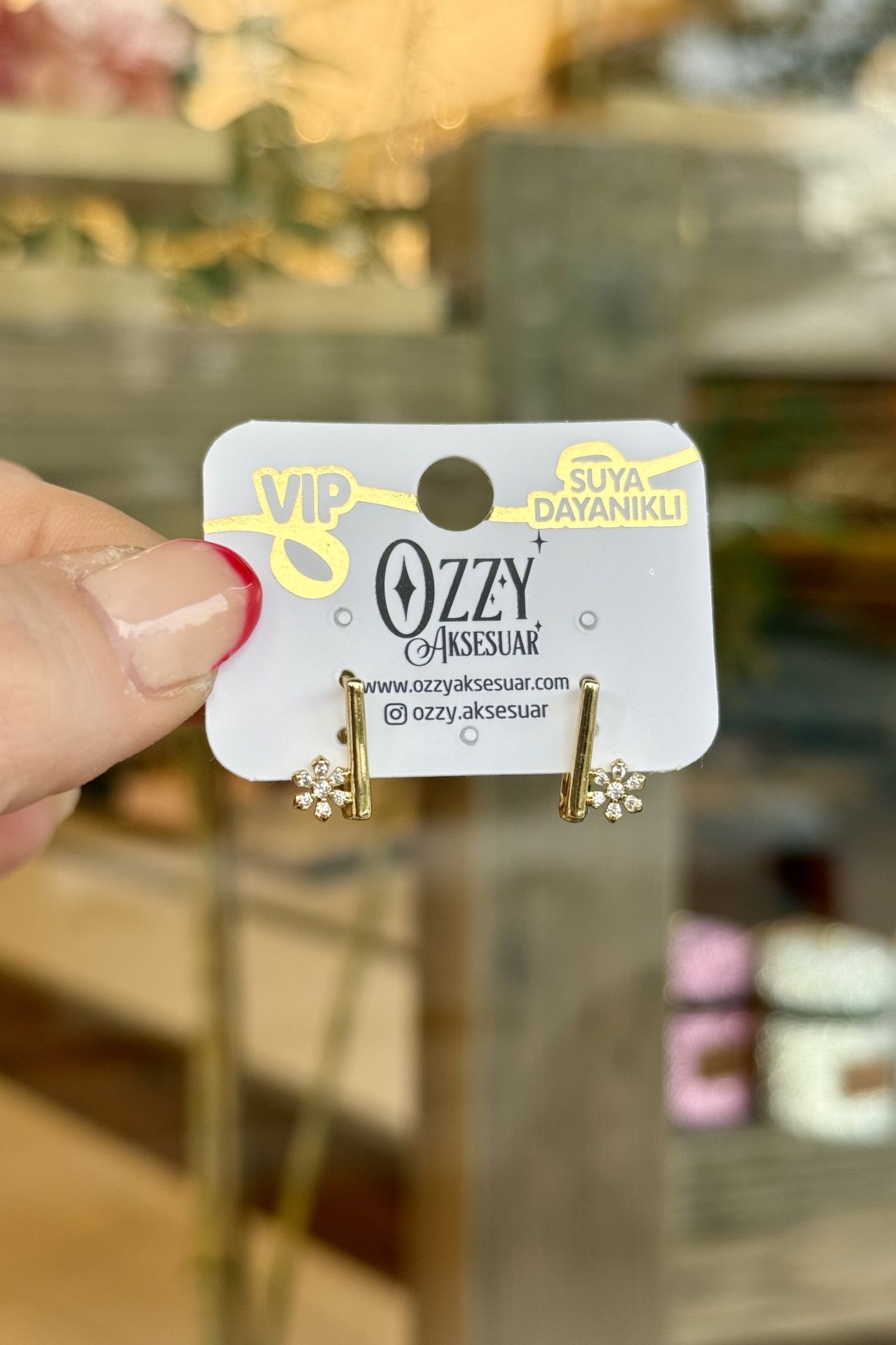 VIP Taşlı Çiçek Detaylı Şerit Model Halka Küpe 14K