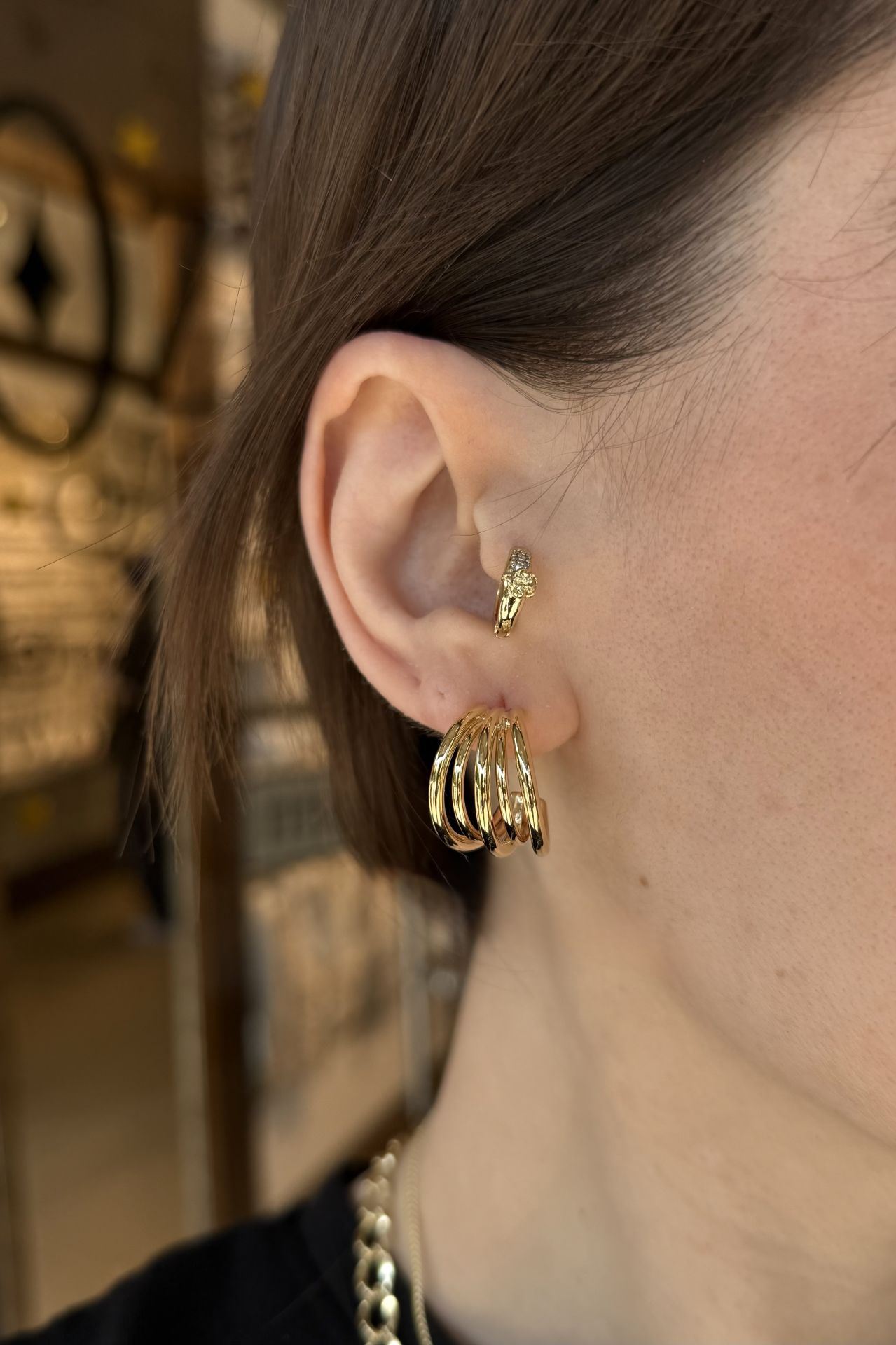VIP 5 Sıralı Kafes Model Küpe 14K