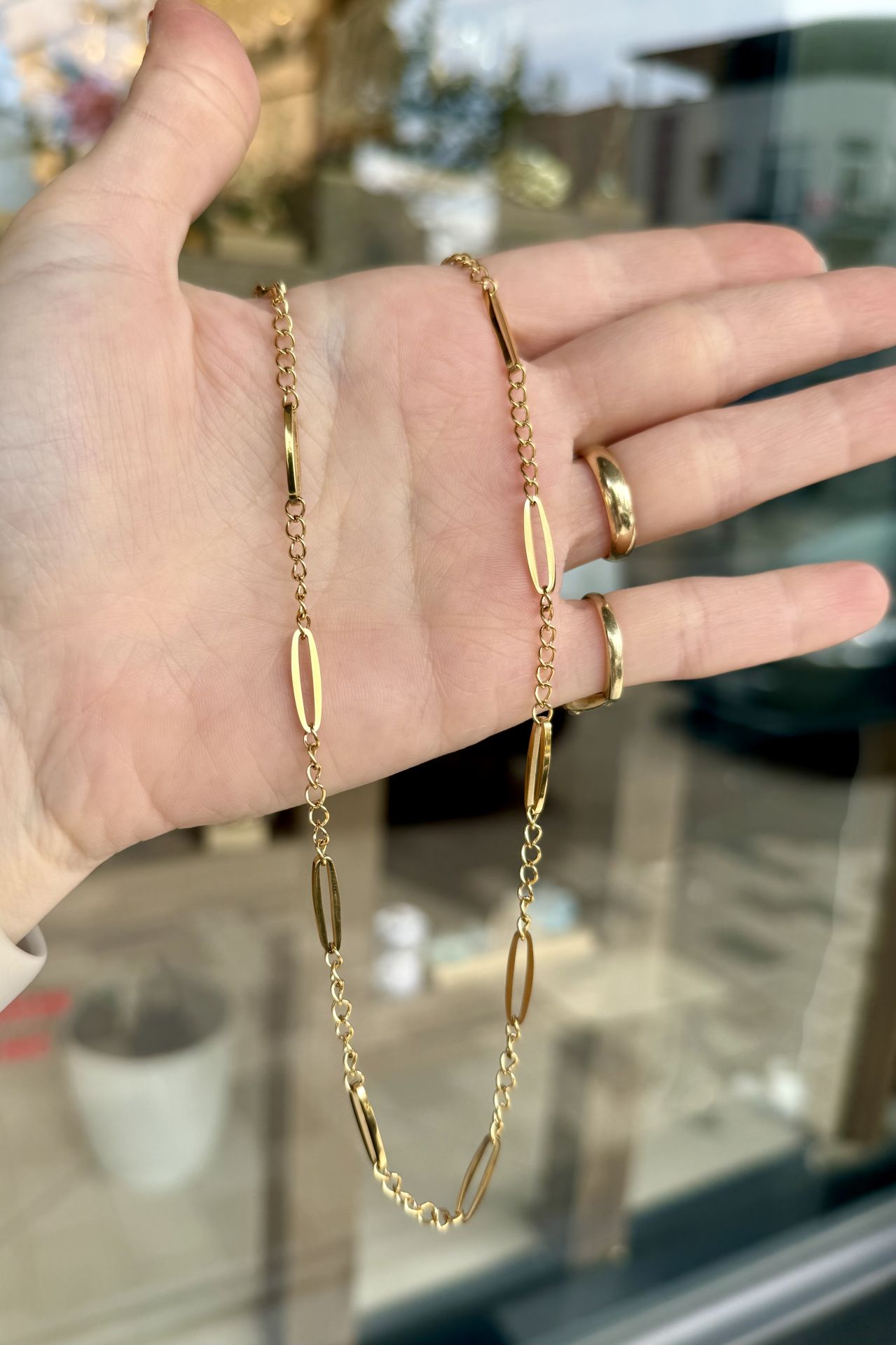 VIP Oval Zincir Detaylı Kolye 45 cm 14K