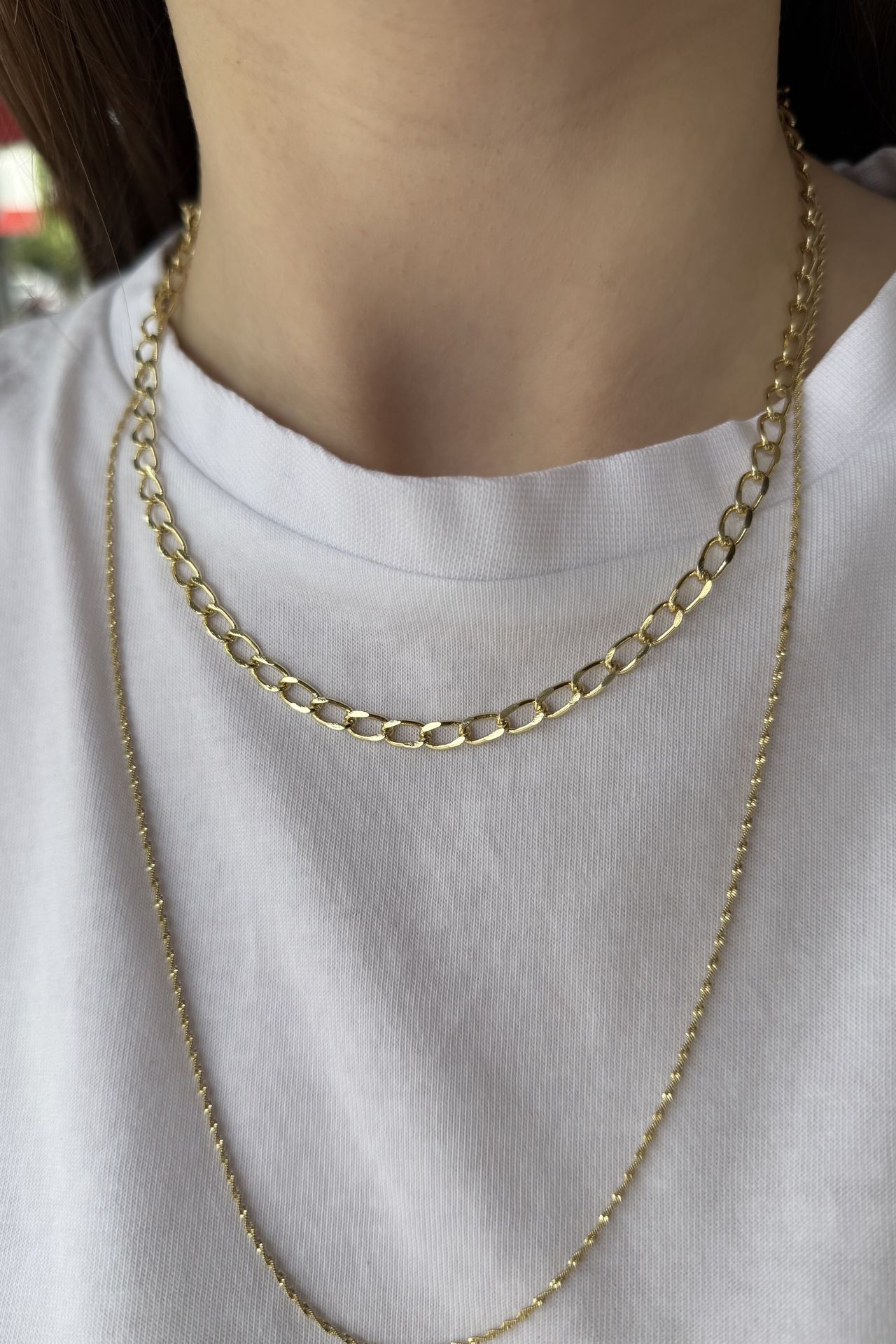 VIP Kenarları Kesimli Oval Zincir Kolye 45cm 14K