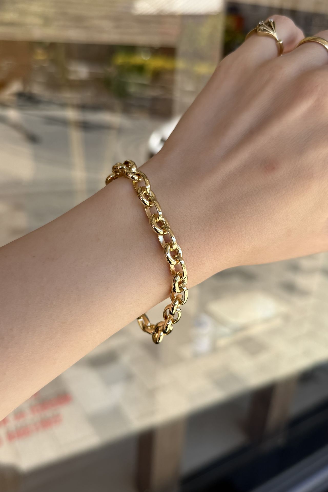 VIP Oval ve Yuvarlak Zincirli Bileklik 18 + 2 cm 14K