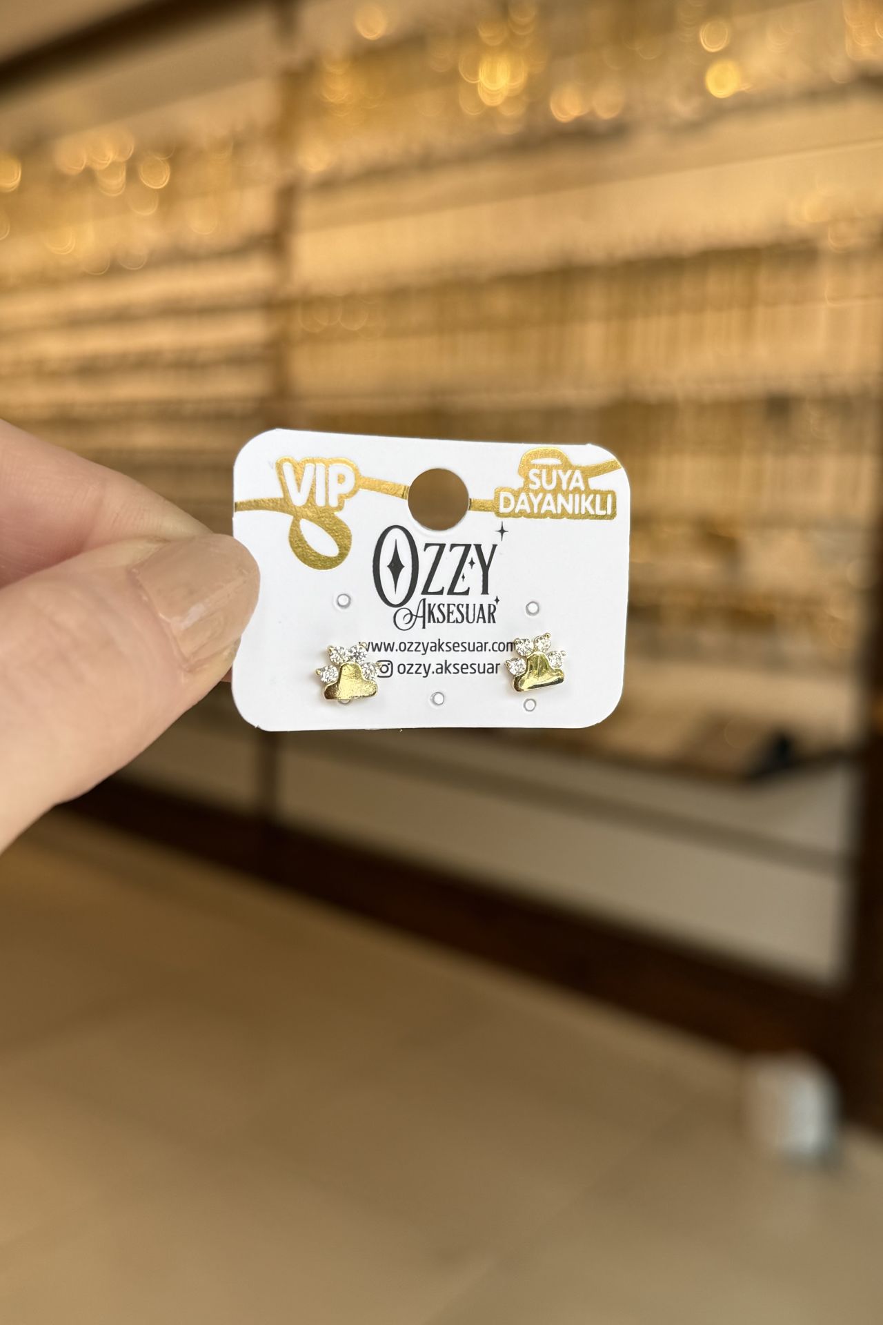 VIP Parmakları Taşlı Pati Küpe 14K