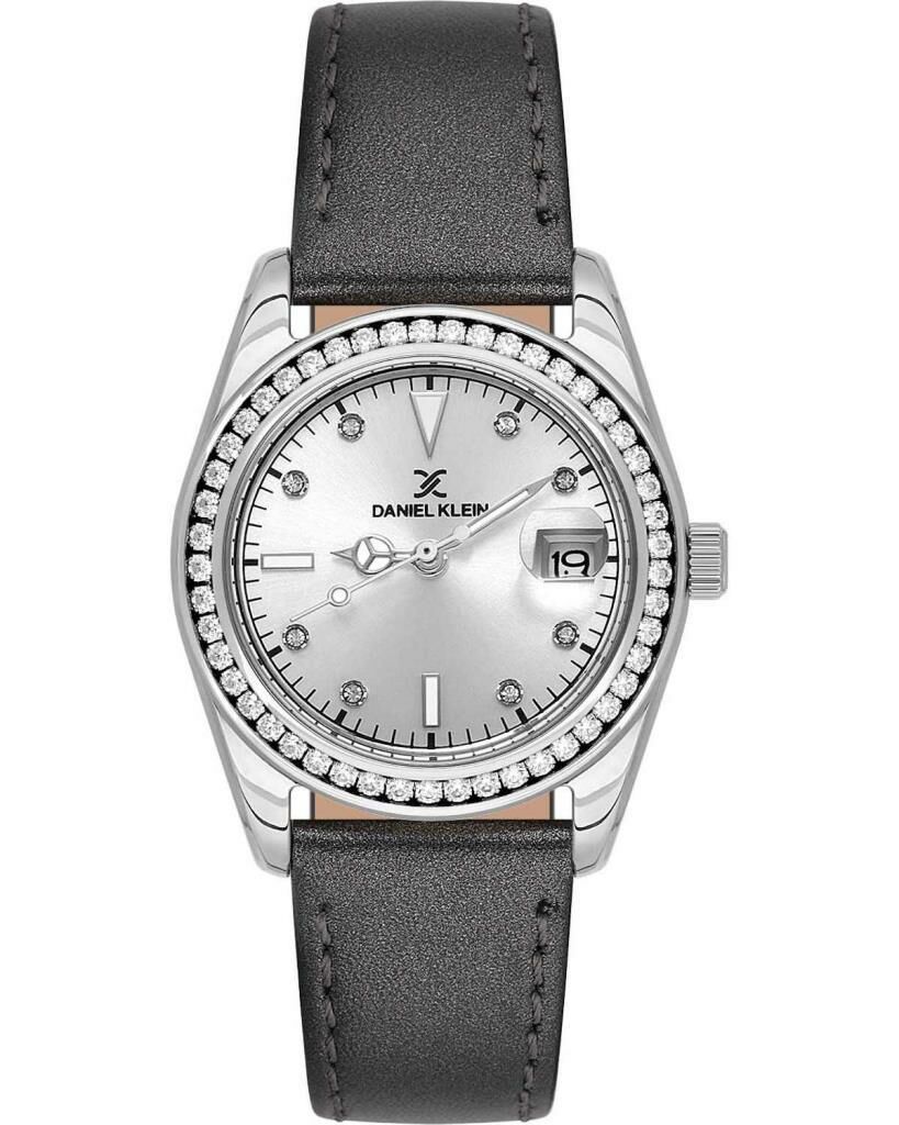 DANIEL KLEIN DK101-DK.1.13714-1 GRİ DERİ KORDON TAŞLI KADIN KOL SAATİ