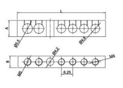 Delikli Pano Topraklama Klemensi 6,5x9mm² 10 Delikli 80A