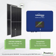 10 kWe / 11.83 kWp Hybrid Trifaze Solar Paket Sistem - LifePo4 Akü Kapasitesi 11,6 kWh