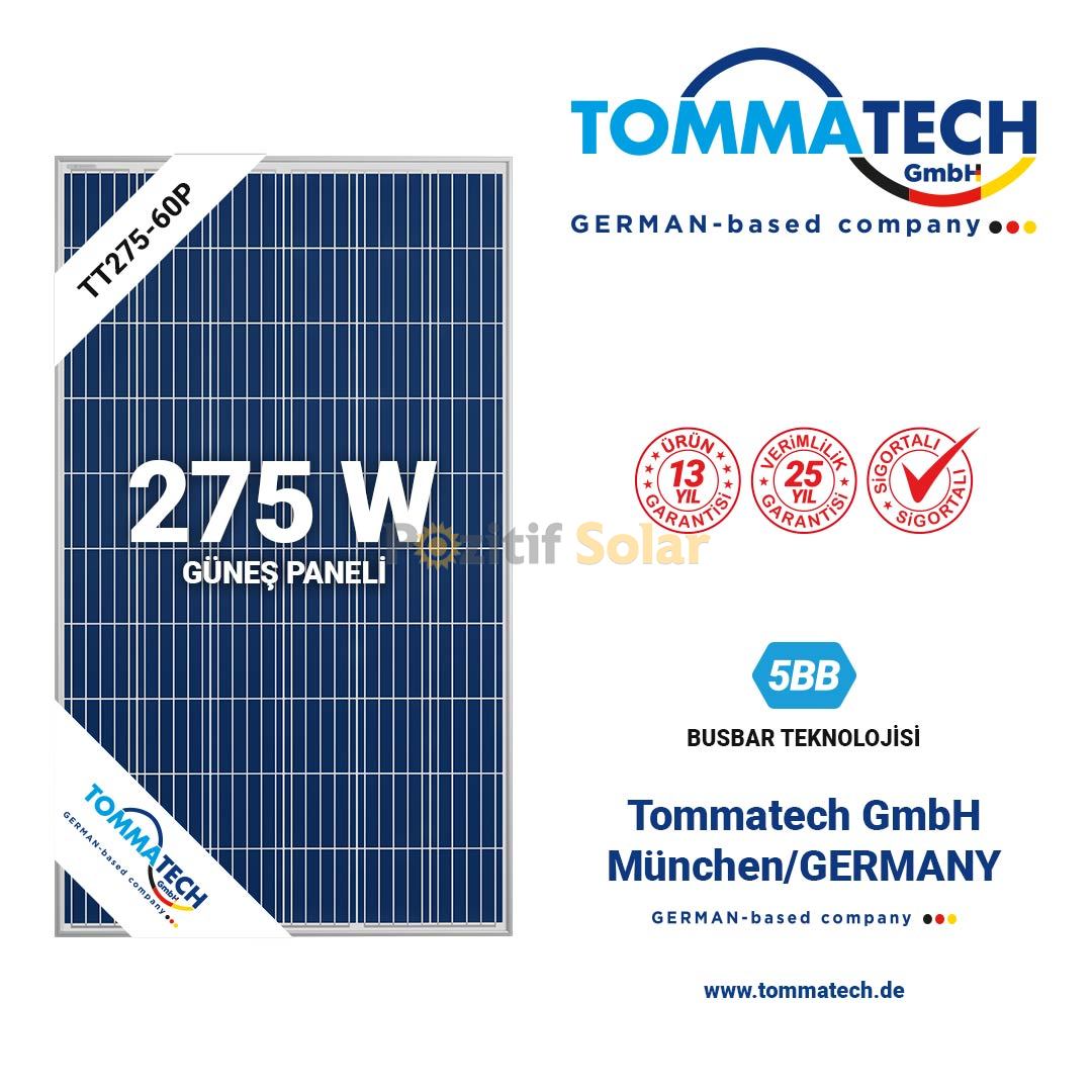 275 WATT TOMMATECH MARKA POLİKRİSTAL GÜNEŞ PANELİ 1. SINIF A CLASS