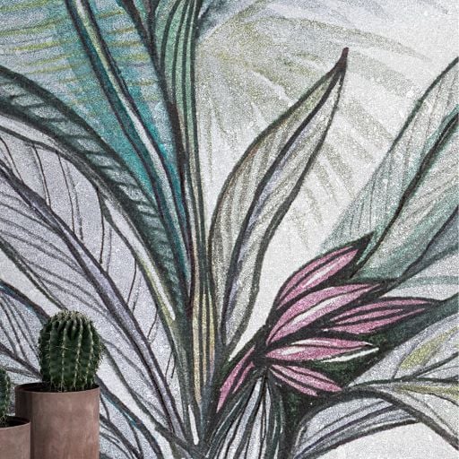 Tasarım Çizim Tropik Yapraklar Duvar Kağıdı