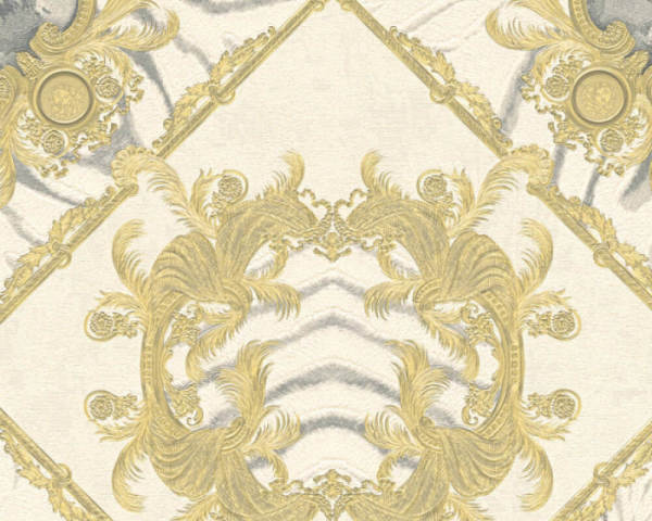 Beyaz Gri Gold şal Desen Versace Duvar Kağıdı
