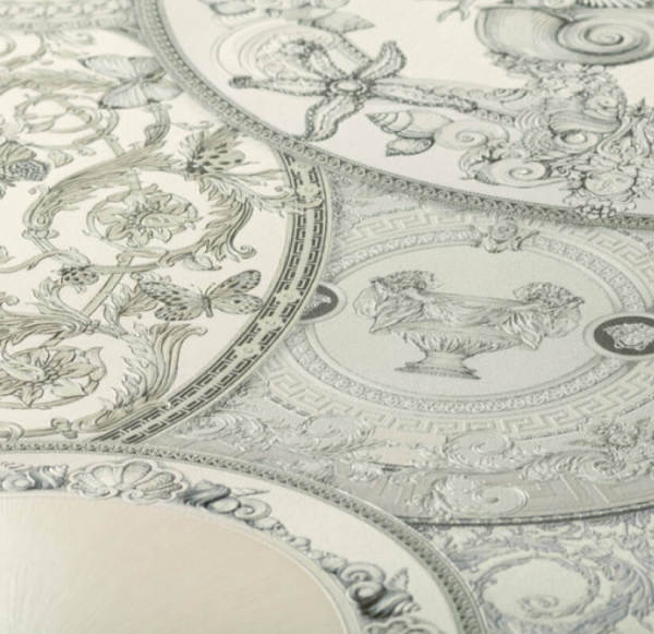 Versace Dekoratif Model Gümüş Gri Tabak Desenli Duvar Kağıdı