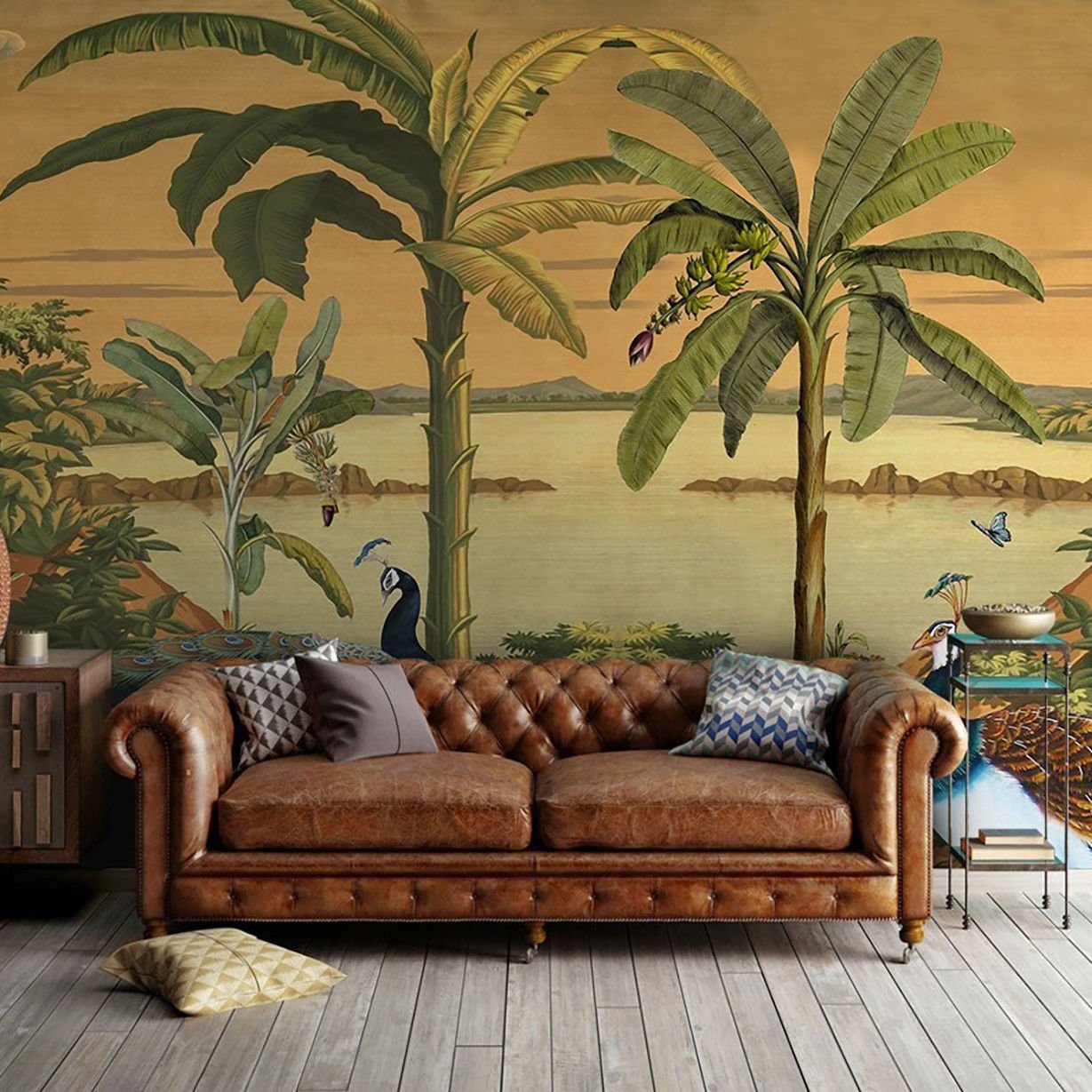 Tropikal Desen Palmiye Ağaçlar Duvar Kağıdı
