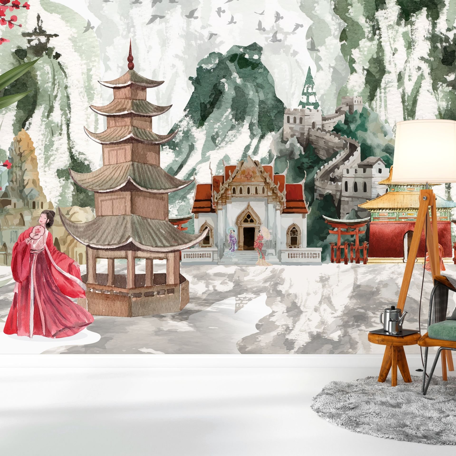 Karlar Altında Pagoda Evi Duvar Kağıdı