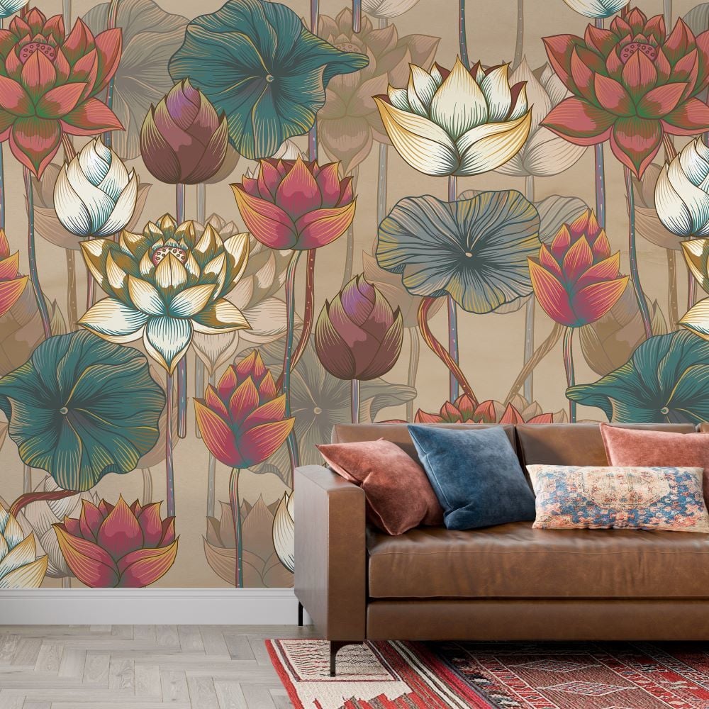 Tasarım Manolya Ortanca Çiçekler Duvar Kağıdı
