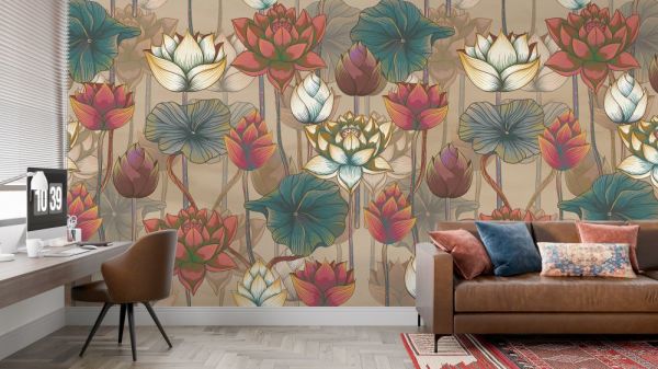 Tasarım Manolya Ortanca Çiçekler Duvar Kağıdı