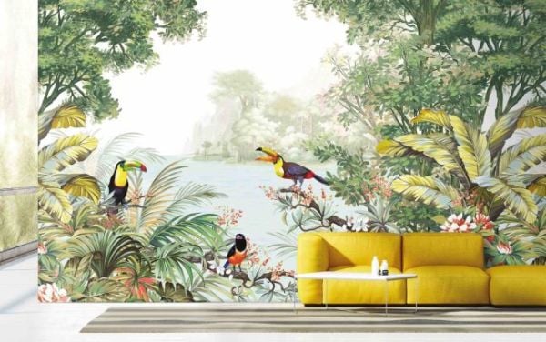Ormanda Deniz Kıyısında Papağanlar Duvar Kağıdı