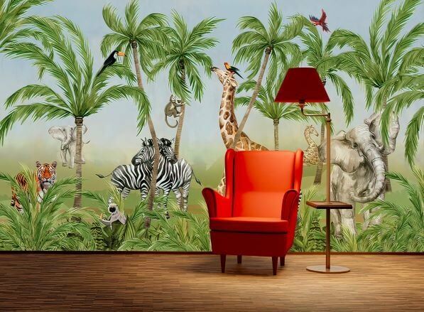 Canlı Renkler Zebra Zürafa Hayvanlar Duvar Kağıdı