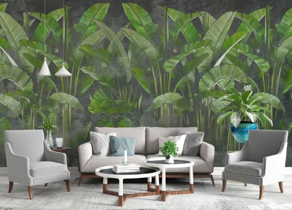 Yeşil Tropik Muz Ve Palmiye Ağaçları Duvar Kağıdı