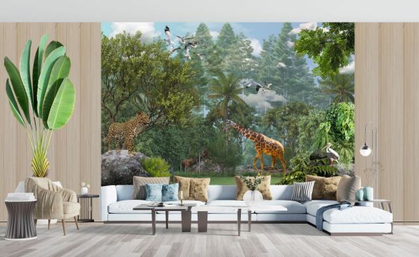 Ormanda Egzotik Hayvanlar Canlı Renkler Duvar Kağıdı