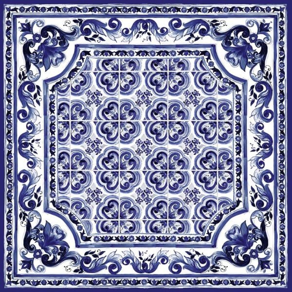 Dolce Gabbana Karo Çini Mavi Pano Duvar Kağıdı