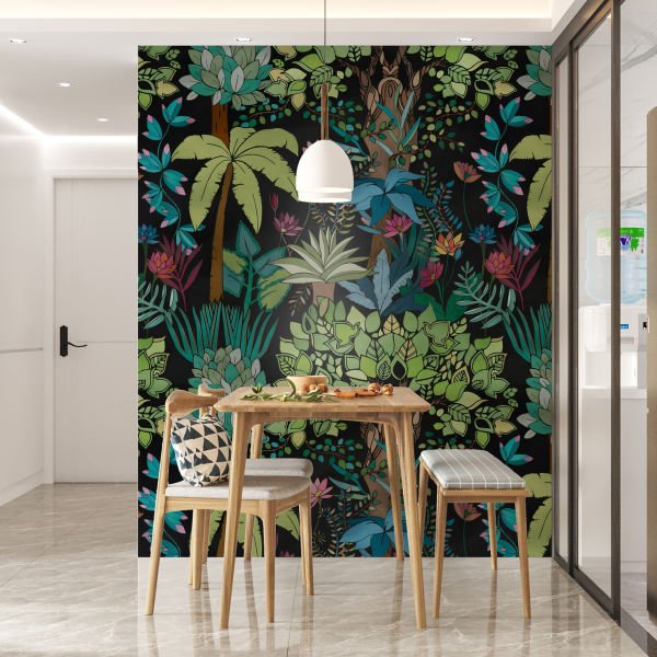 Renkli Tropik Orman Tasarım Duvar Kağıdı
