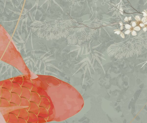 Suluboya Çizim Japon Balıkları Tasarım Duvar Kağıdı