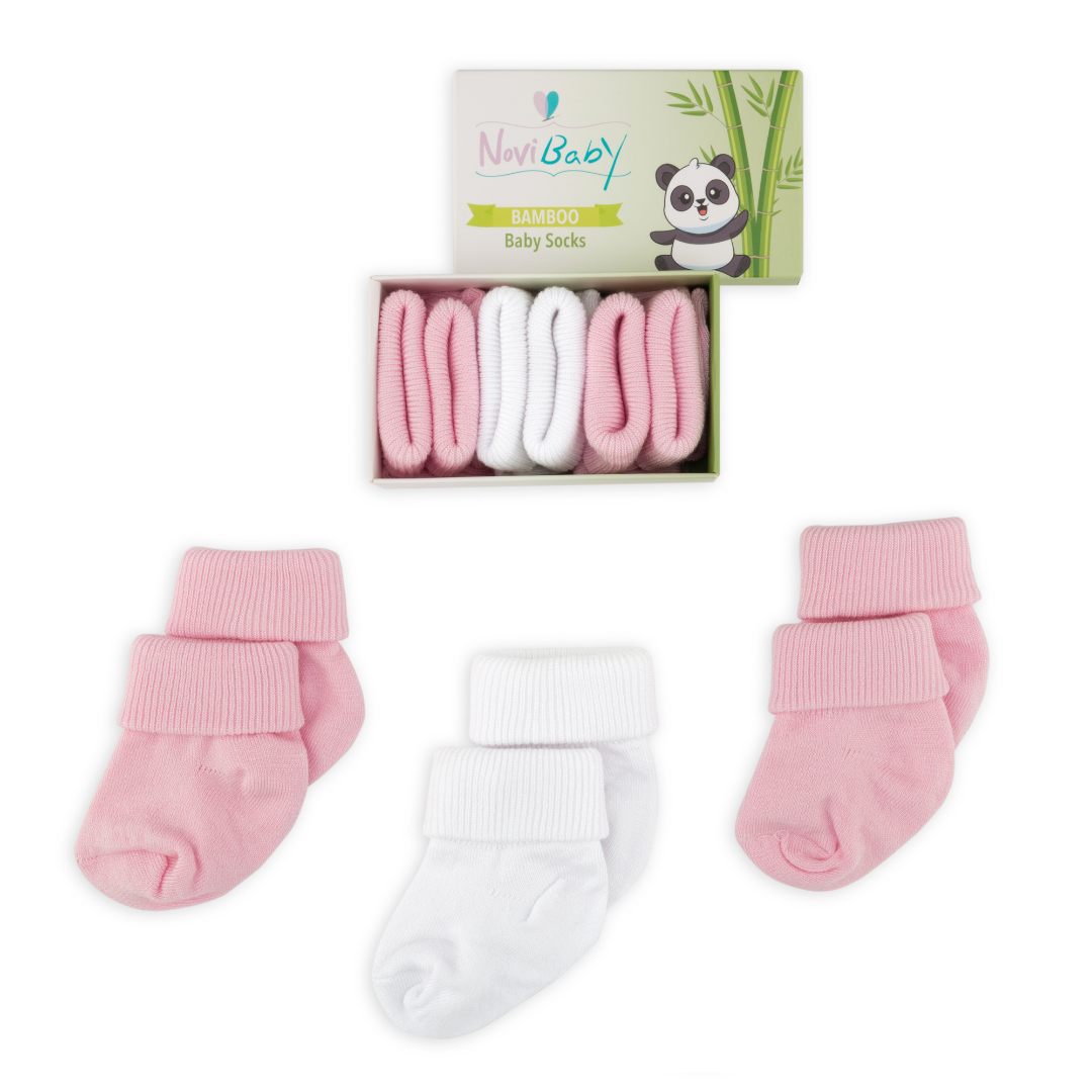 Novibaby 3'lü Bambu Bebek Çorap I Pinky I 0-6 ay I Yenidoğan Kız Erkek Bebek Çorabı