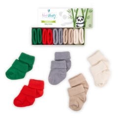 Novibaby 5'li Bambu Bebek Çorap I Winter I 0-6 ay I Yenidoğan Kız Erkek Bebek Çorabı