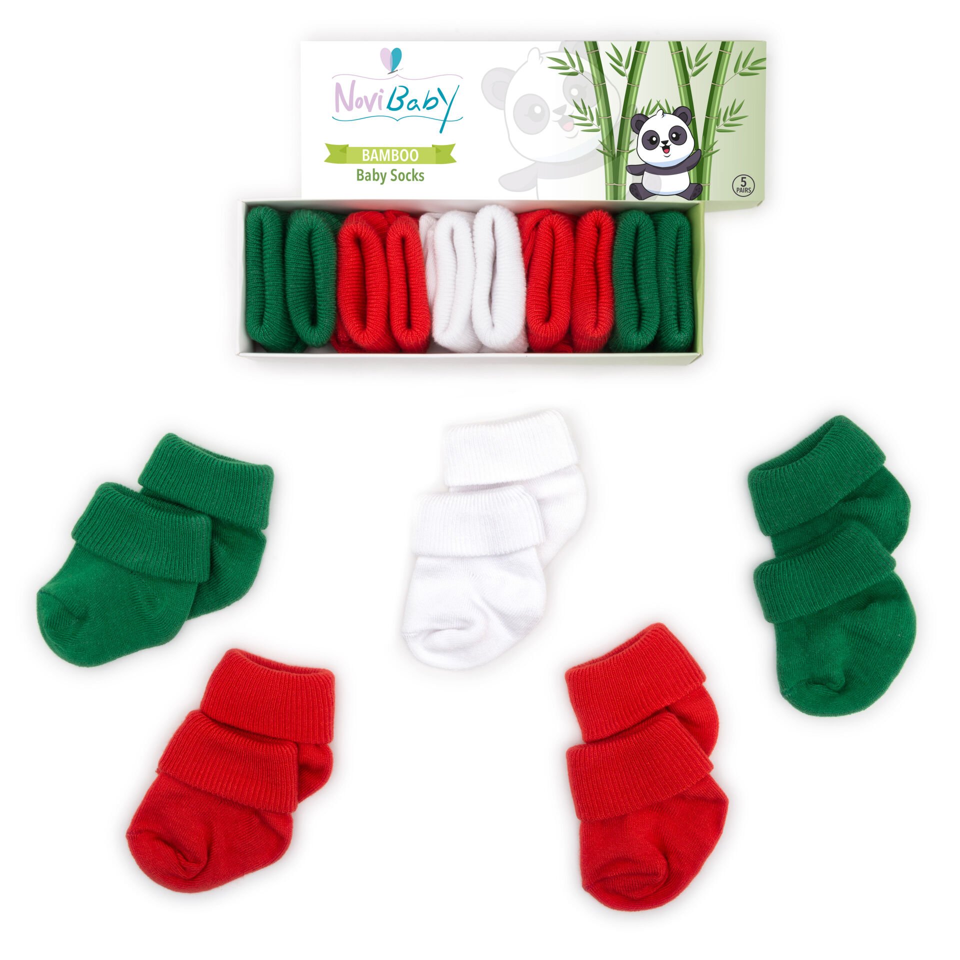 Novibaby 5'li Bambu Bebek Çorap I Christmas I 0-6 ay I Yenidoğan Kız Erkek Bebek Çorabı