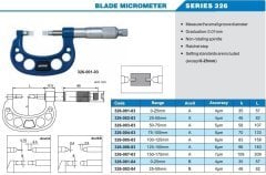Mekanik Bıçak Ağızlı Mikrometre 326 Serisi Tip  B
