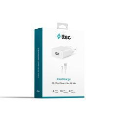 2SCS20MB ttec SmartCharger 2.1A Seyahat Şarj Aleti + Micro USB Kablo Beyaz