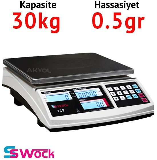 Swock TCS-A 30K Dijital Hassas Sayıcı Terazi - Hassasiyet: 0.5 gr. Max: 30 kg.